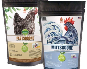 Paquete de hierbas para gallineros MitesBGone y PestsBGone: 2 mezclas en paquete para repeler plagas de gallineros