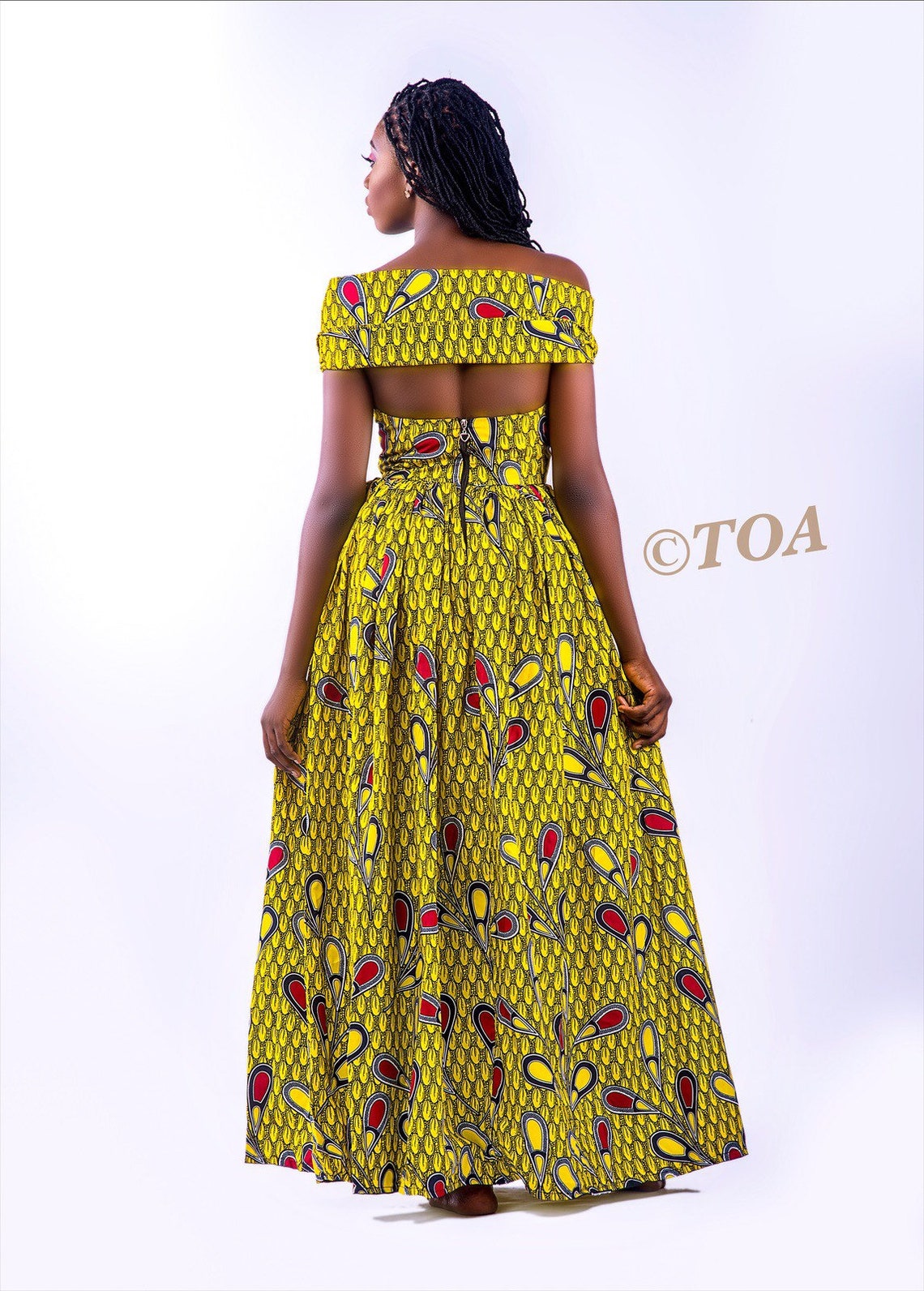 Bottom Pleated Off Shoulder Ankara Dress main image 1