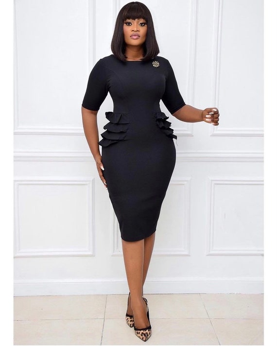 Chic MIDI Dress, Black Midi Dress, Body Fit Dress for Women 