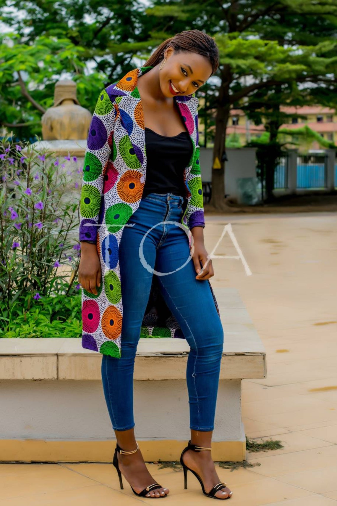 Liza Long African Print Blazer – Chic Short Sleeve Ankara Longline Jacket main image 0