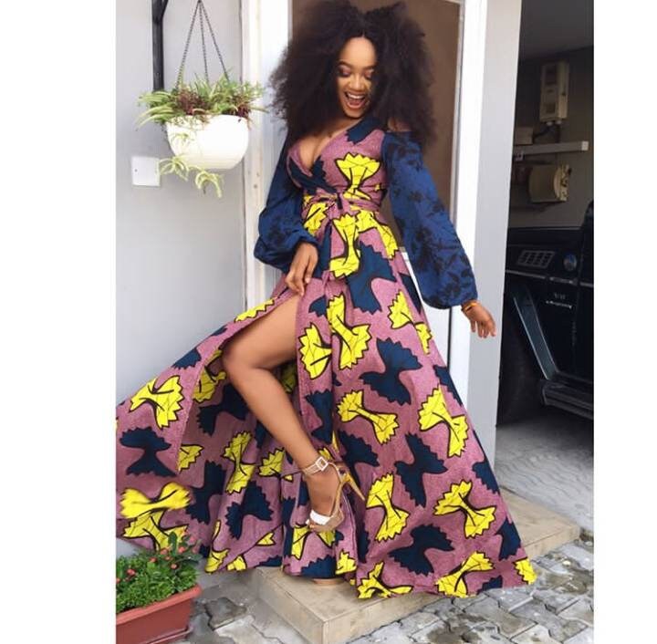 TribeOfAfrik Flowing High Slit Ankara Dress, Cold Shoulder Ankara Dress, Maxi Ankara Dress