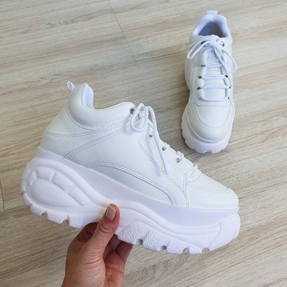 plain white platform sneakers