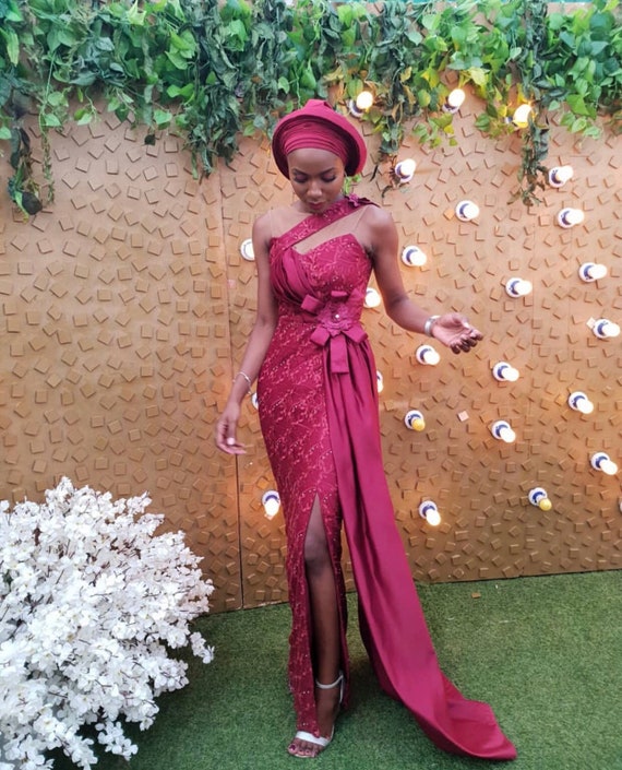 de encaje nigerianos personalizados vestidos Aso-Ebi - Etsy