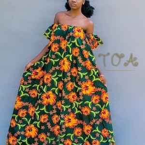 Ankara Maxi Dress, African Print Maxi Dress, Kitenge off Shoulder Maxi ...