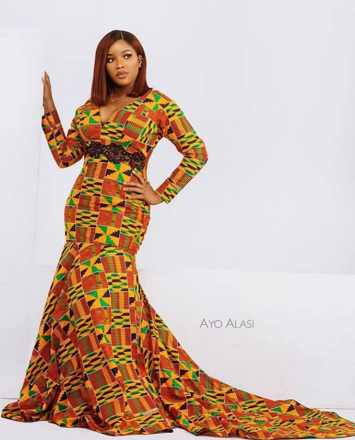 African Kente Train Dress African Print 