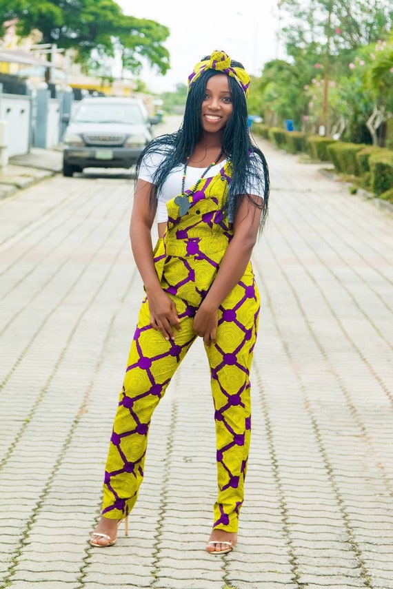 African Print Dungarees Yaounde the Ankara Dungarees and Head Wrap Etsy UK