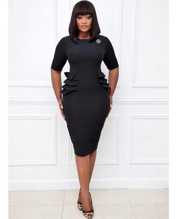 Final Plus Size Short Sleeve Peplum Dress in Black Scuba – Chic