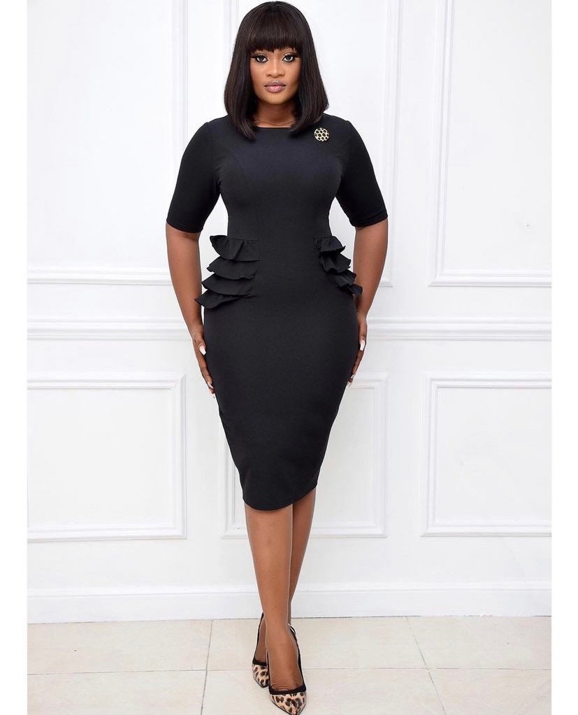 body fit black dress Body Shaping Long Sleeves Dress with built in shapewear main image 0