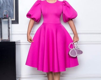 TribeOfAfrik Scuba Skater Dress for Chick Women Elegant Business Casual Dress Summer Dress Work Dress Knee Length Dress Pink Dress