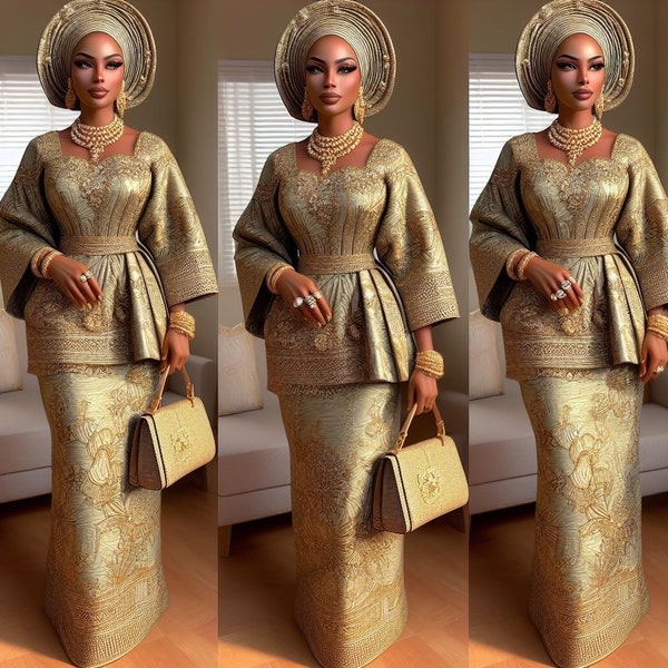 Luxury African 2 piece Dress , African Brocade Dress, Two piece Jacquard Dress, African Wedding Guest Dress 2024