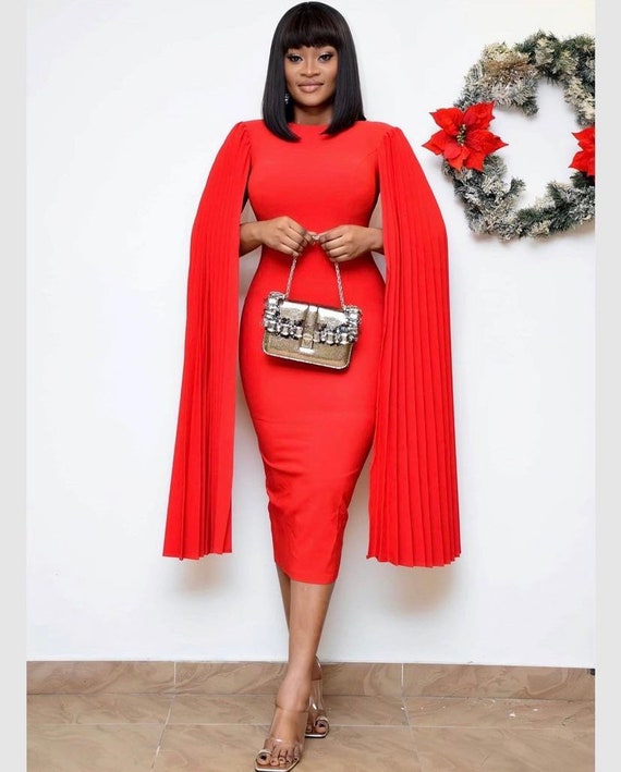 Red Midi Cape Dress Slim Fit Classy Cape Dress MIDI Dresses - Etsy