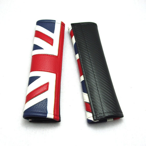 Mini Cooper I Love Mini Seat Belt Cover Pads x2 Carbon