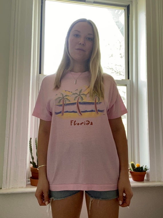Vintage 1980s Pink Florida T-Shirt / Size XL - image 2