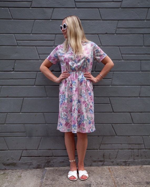 Vintage Pink and Purple Floral Button Front Midi P