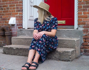 Vintage 90s Floral Midi Dress / Size Medium / boho print floral dress