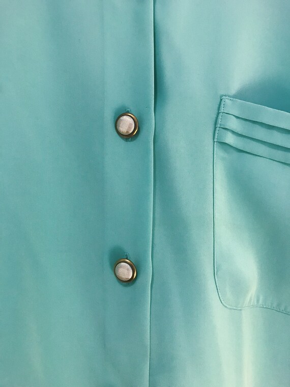 Vintage 80s Short Sleeved Mint Green Blouse / Wom… - image 7