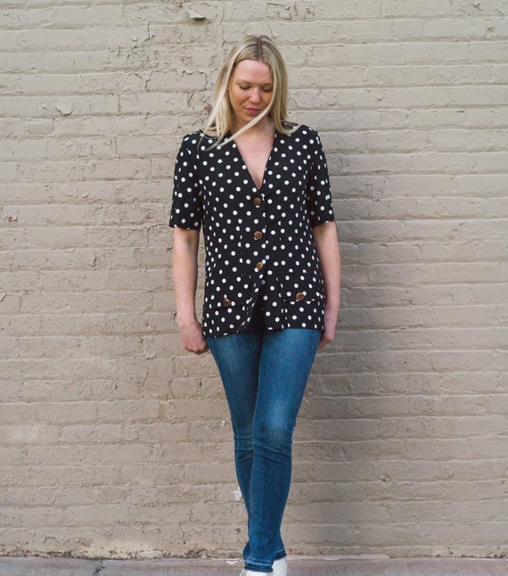 Vintage 1990s Polka Dot Short Sleeved Blazer or T… - image 1