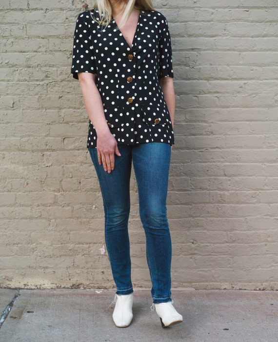 Vintage 1990s Polka Dot Short Sleeved Blazer or T… - image 2