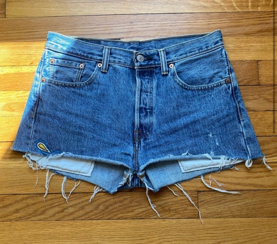 Vintage Levis Cutoffs with hand sewn patches / si… - image 2