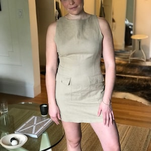 Vintage 1990s Linen Safari Mini Dress / Size Small 4