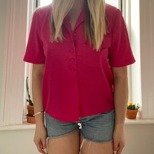 Vintage 80s Pink Cropped Christie & Jill Blouse / Womens Size Small