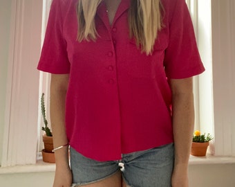 Vintage 80-tals rosa beskuren Christie & Jill-blus / Damstorlek Small