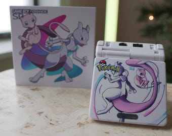 NEW Mewtwo Themed GBA SP Ips Screen Mod w/Box!