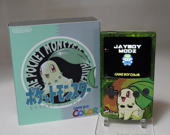 NUEVO Chikorita Temático GBC con Q5 Iluminar el logotipo IPS Screen Mod w / Box!