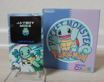 ¡NUEVO Squirtle Themed GBC con Q5 Light up Logo IPS Screen Mod w / Box!