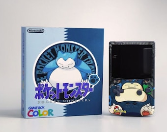 NUEVO Snorlax Themed GBC con Q5 Light up Logo IPS Screen Mod w / Box!