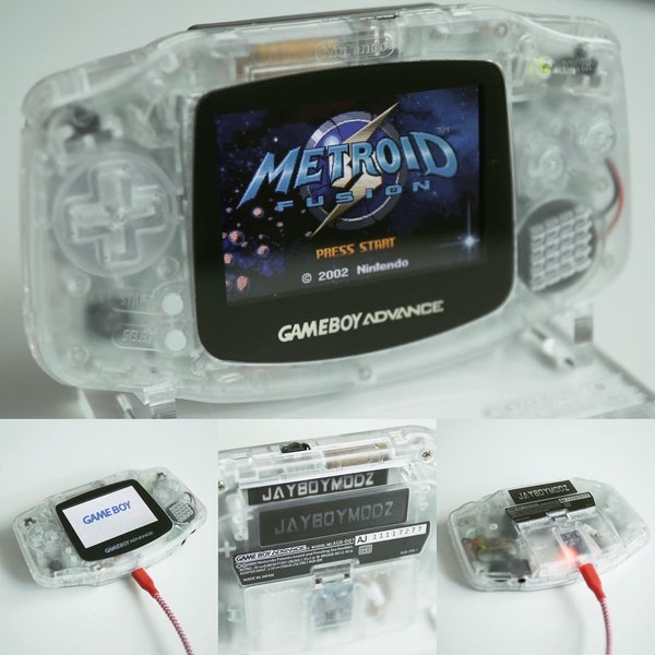 Crystal Clear Ice Gameboy Advance 101 or IPS Screen and Rechargeable Battery Custom Gba