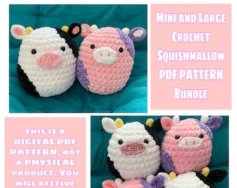 Mini and Large Squishmallow Cow Crochet **PDF PATTERN BUNDLE**