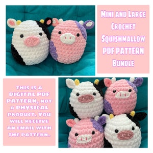 Mini and Large Squishmallow Cow Crochet **PDF PATTERN BUNDLE**