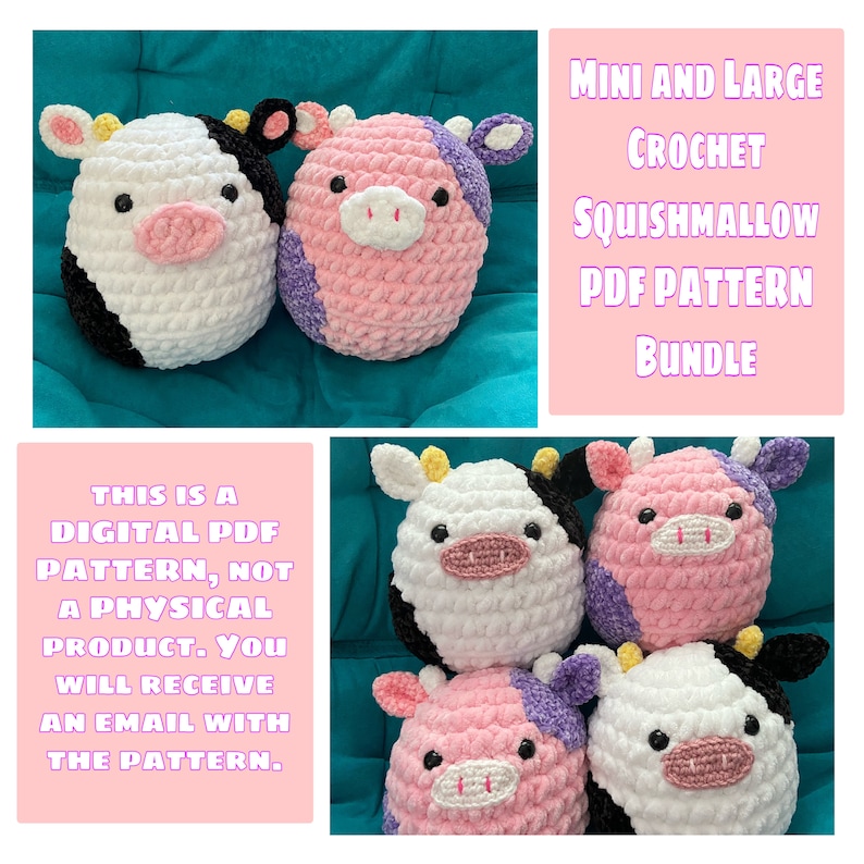 Mini and Large Squishmallow Cow Crochet **PDF PATTERN BUNDLE** 