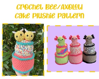 Crochet Bee/Axolotl Cake Plushie *2 in 1 PDF PATTERN*