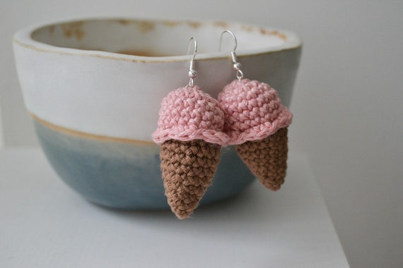 Cute Crochet Ice Cream Earrings, Quirky Statement Drop Earrings, Summer Dangle Earrings, Fun Statement Jewellery, Ice Lolly Earrings