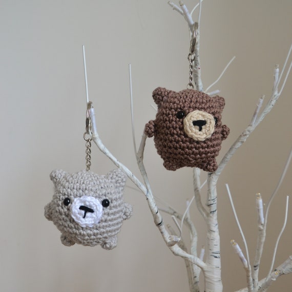 Little Chubby Bear Keyring or Decoration, Cute Crochet Bear Keychain, Crochet Bag Accessory, Available in Grey or Brown, Bear Decoration