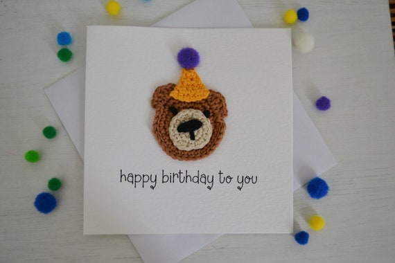 Happy Birthday Bear Card, Crochet Birthday Card, Cute Birthday Bear, Cute Celebration Card, Knitted Card, Quirky Birthday Gift Keepsake