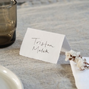Handwritten Folded Place Card | Seating Escort Card | 100% Cotton Deckle Edge Paper