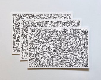 Set of 3 Postcards - 4x6 - black pattern  - unique - hand made