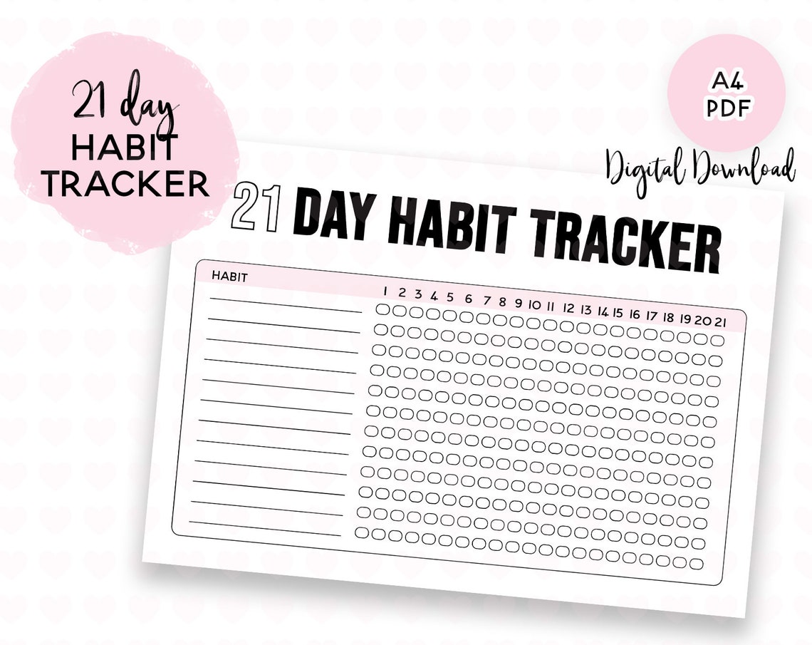 21 Day Habit Tracker Sheet Digital Download Habit Planner New Habit