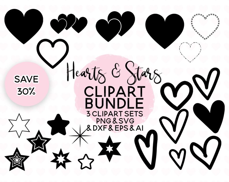Download Hearts And Stars SVG & DXF Clipart Bundle Heart SVG File ...
