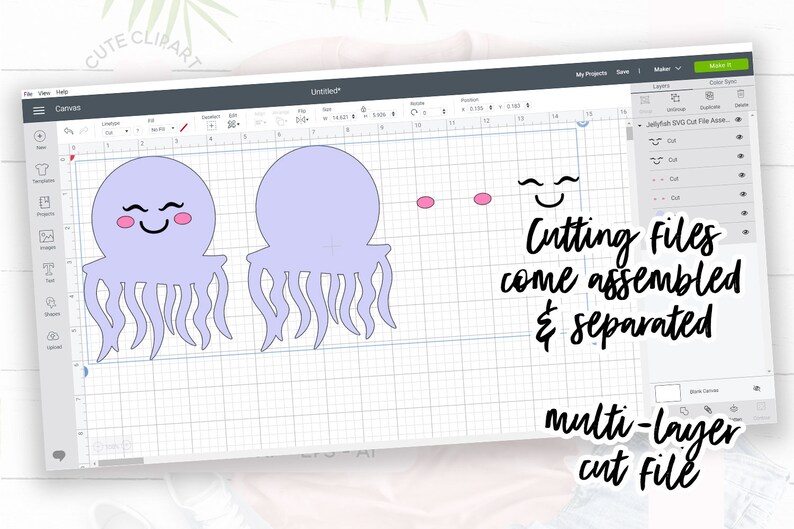 Download Cute Jellyfish SVG & DXF Multi Layer Cut File PNG T Shirt ...