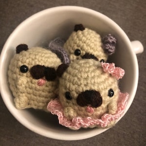 pocket-sized crocheted pug (and with tutus)