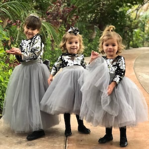 Sequin Flower Girl Dress: Long Sleeve Tulle Wedding Party Dress