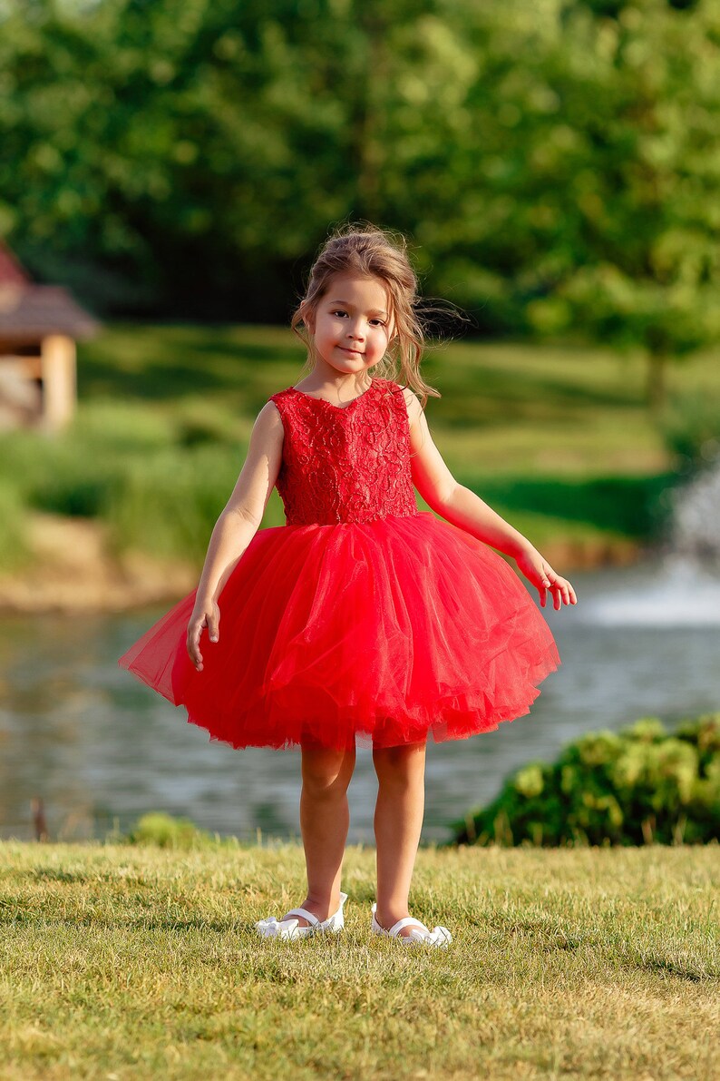Red Flower Girl Dress Open Back Flower Girl Dress Lace Etsy