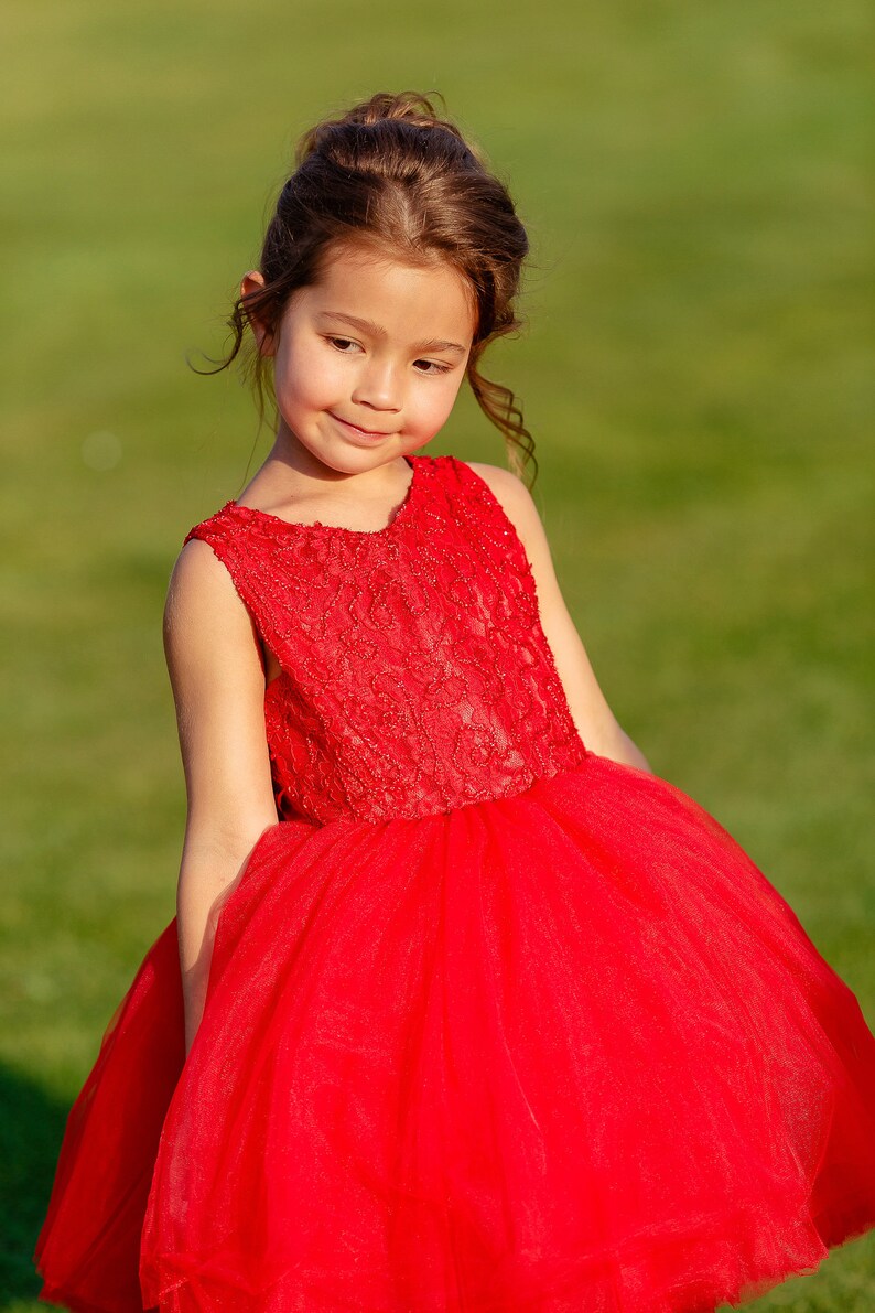 Red Flower Girl Dress Open Back Flower Girl Dress Lace Etsy