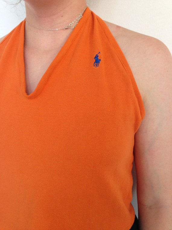 Vintage Reworked Orange Ralph Lauren Halter Neck Cropped Top Etsy