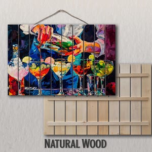 Arte mural de madera: Impresión de cócteles en madera, regalo de barman, decoración de pared de bar de cócteles, póster de cócteles, arte mural de cócteles para fiestas, regalo de barman