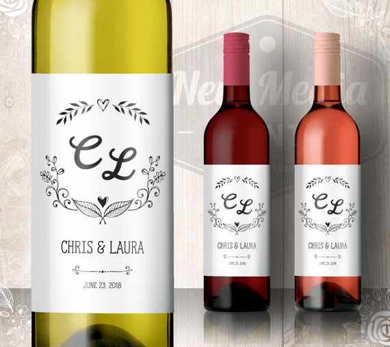 Personalized Wine Label Custom Wine Label Wedding Decor Monogram Wedding Wine Label Wine Labels Wedding Wine Bottle Label